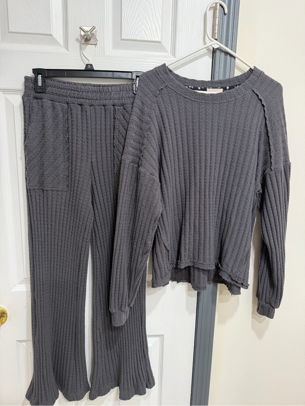 Umgee Charcoal Ribbed Wide Leg Pants